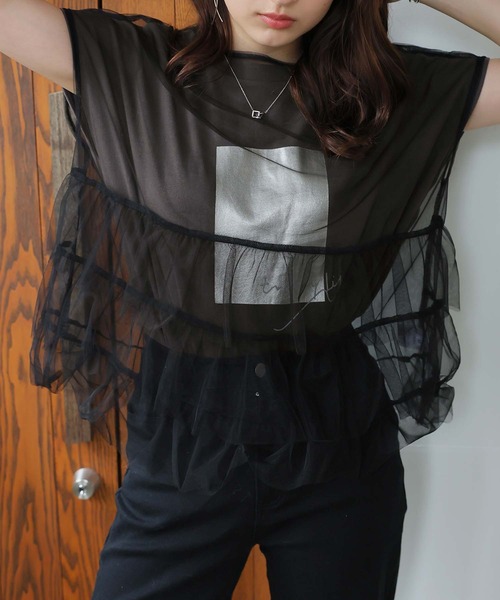 Doula Doula（ドゥーラドゥーラ）の「シルバー箔プリントフレンチスリーブTシャツ（Tシャツ/カットソー・レディース・ホワイト/チャコール・FREE）」の11枚目の写真