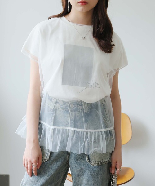 Doula Doula（ドゥーラドゥーラ）の「シルバー箔プリントフレンチスリーブTシャツ（Tシャツ/カットソー・レディース・ホワイト/チャコール・FREE）」の15枚目の写真