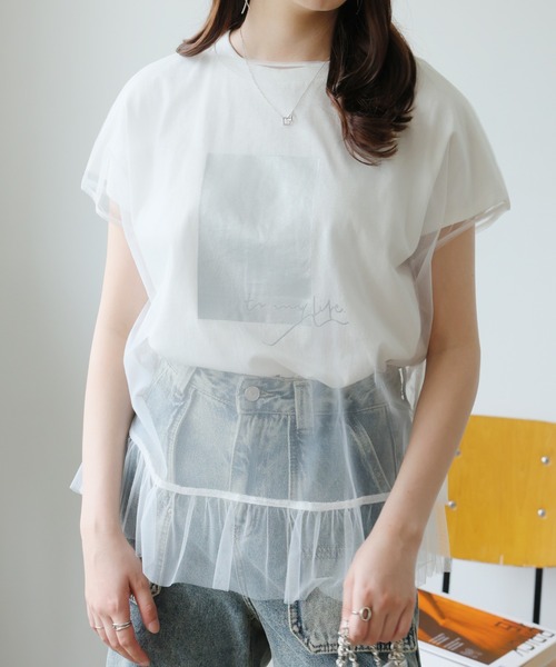 Doula Doula（ドゥーラドゥーラ）の「シルバー箔プリントフレンチスリーブTシャツ（Tシャツ/カットソー・レディース・ホワイト/チャコール・FREE）」の16枚目の写真