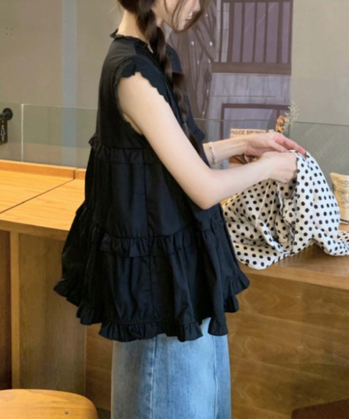 Doula Doula（ドゥーラドゥーラ）の「フロントタックフリルティアードブラウス（シャツ/ブラウス・レディース・ホワイト/ブラック・FREE）」の15枚目の写真