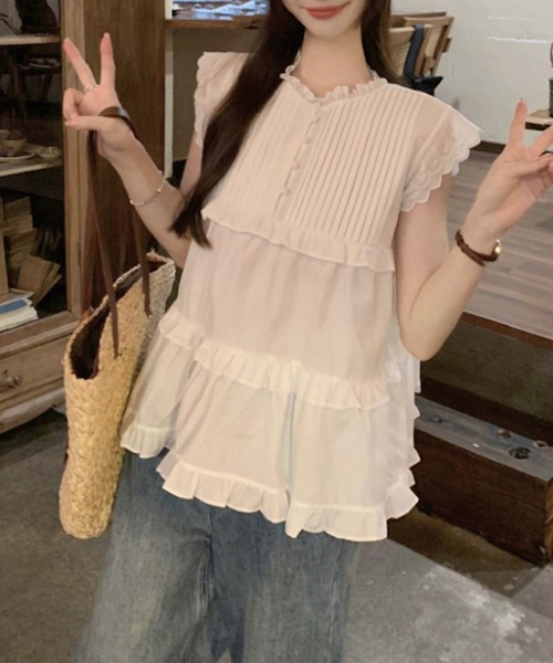 Doula Doula（ドゥーラドゥーラ）の「フロントタックフリルティアードブラウス（シャツ/ブラウス・レディース・ホワイト/ブラック・FREE）」の7枚目の写真