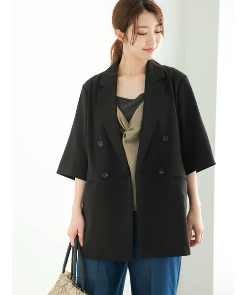 Te chichi（テチチ）の「ハーフスリーブテーラードジャケット（ノーカラージャケット・レディース・グレー/ブラック・F）」の4枚目の写真