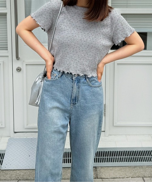 LE MORE（リモア）の「フラワーショートワッフルTシャツ（Tシャツ/カットソー・レディース・アイボリー/グレー・FREE）」の5枚目の写真