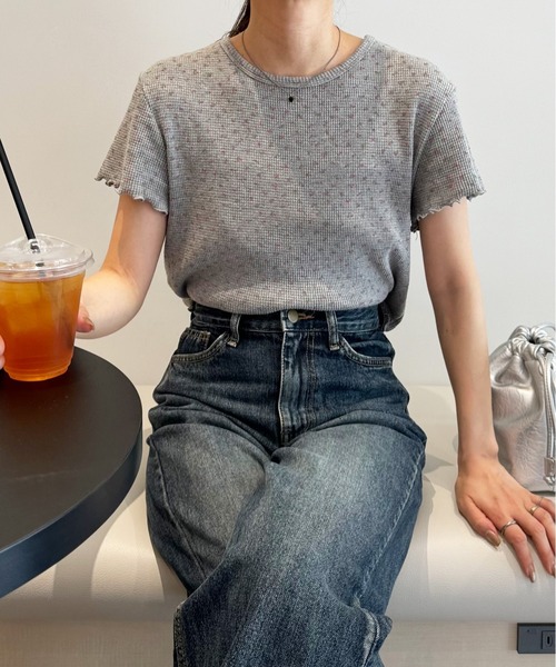 LE MORE（リモア）の「フラワーショートワッフルTシャツ（Tシャツ/カットソー・レディース・アイボリー/グレー・FREE）」の8枚目の写真
