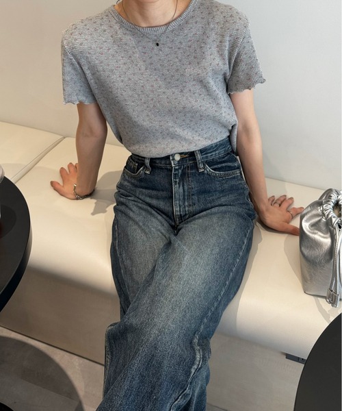 LE MORE（リモア）の「フラワーショートワッフルTシャツ（Tシャツ/カットソー・レディース・アイボリー/グレー・FREE）」の13枚目の写真