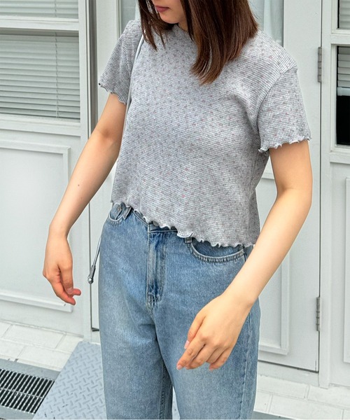 LE MORE（リモア）の「フラワーショートワッフルTシャツ（Tシャツ/カットソー・レディース・アイボリー/グレー・FREE）」の15枚目の写真
