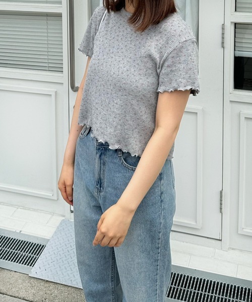 LE MORE（リモア）の「フラワーショートワッフルTシャツ（Tシャツ/カットソー・レディース・アイボリー/グレー・FREE）」の17枚目の写真