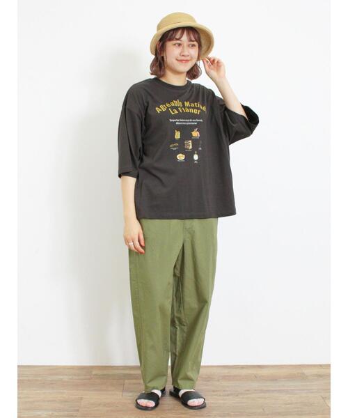 Samansa Mos2（サマンサ モスモス）の「【接触冷感】モチーフプリントTシャツ（Tシャツ/カットソー・レディース・オフホワイト/チャコールグレー/グリーン/ベージュ・F）」の7枚目の写真