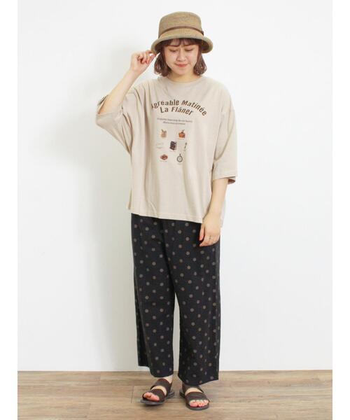 Samansa Mos2（サマンサ モスモス）の「【接触冷感】モチーフプリントTシャツ（Tシャツ/カットソー・レディース・オフホワイト/チャコールグレー/グリーン/ベージュ・F）」の12枚目の写真