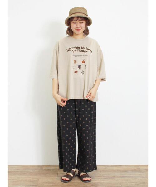 Samansa Mos2（サマンサ モスモス）の「【接触冷感】モチーフプリントTシャツ（Tシャツ/カットソー・レディース・オフホワイト/チャコールグレー/グリーン/ベージュ・F）」の13枚目の写真