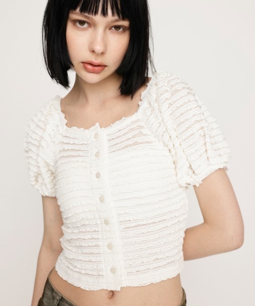 SLY（スライ）の「FRILL PUFF CUT TOPS フリル パフ カット トップス（シャツ/ブラウス・レディース・オフホワイト/ブラック/ライトブルー/ライトグリーン・FREE）」の2枚目の写真