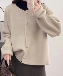 クルーネック前ボタンベーシックニットカーデ