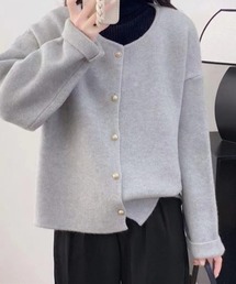 クルーネック前ボタンベーシックニットカーデ