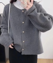 クルーネック前ボタンベーシックニットカーデ