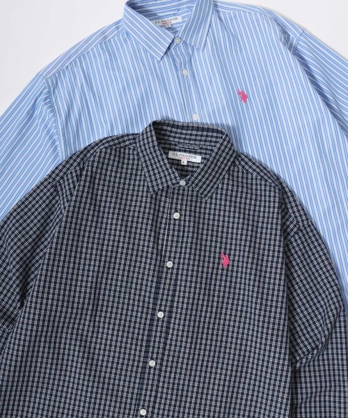 U.S. POLO ASSN.(ユーエスポロアッスン)の「U.S. POLO ASSN./ユーエスポロアッスン オーバーサイズ 無地 ストライプ チェック ロゴ ワンポイント刺繍 レギュラーカラーシャツ/レディース メンズ(シャツ/ブラウス・メンズ・ブルー系その他3/ブルー系その他2/ライトブルー/ブラック/ベージュ系その他/ホワイト系その他/ホワイト/ブラック系その他/ブルー系その他/インディゴブルー・M/LL/L)」の9枚目の写真