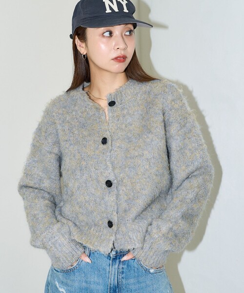 PUBLUX（パブリュクス）の「PUBLUX/パブリュクス モヘア タッチ クルーネックカーディガン　限定展開（カーディガン/ボレロ・レディース・ピンク/ブラウン/ナチュラル/イエロー・ﾌﾘ-）」の3枚目の写真