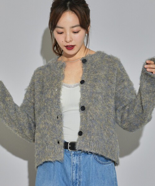 PUBLUX（パブリュクス）の「PUBLUX/パブリュクス モヘア タッチ クルーネックカーディガン　限定展開（カーディガン/ボレロ・レディース・ピンク/ブラウン/ナチュラル/イエロー・ﾌﾘ-）」の19枚目の写真