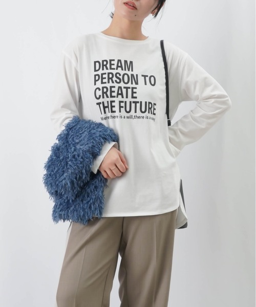 LUCA/LADY LUCK LUCA(ルカ/レディラックルカ)の「LC/LLL バイオ天竺ロゴロンT / ラウンドヘムロゴプリントTee(Tシャツ/カットソー・レディース・ブラウン/チャコールグレー/オフホワイト・FREE)」の4枚目の写真