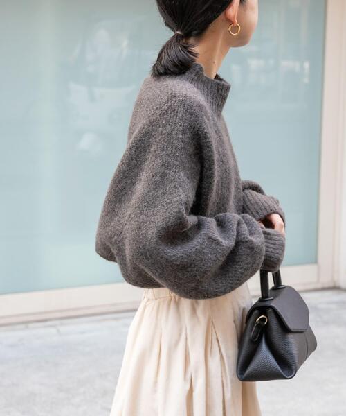 FORK&SPOON（フォークアンドスプーン）の「FORK&SPOON　アルパカ混クロップドニット（ニット/セーター・レディース・グレー/ダークブラウン・1）」の5枚目の写真