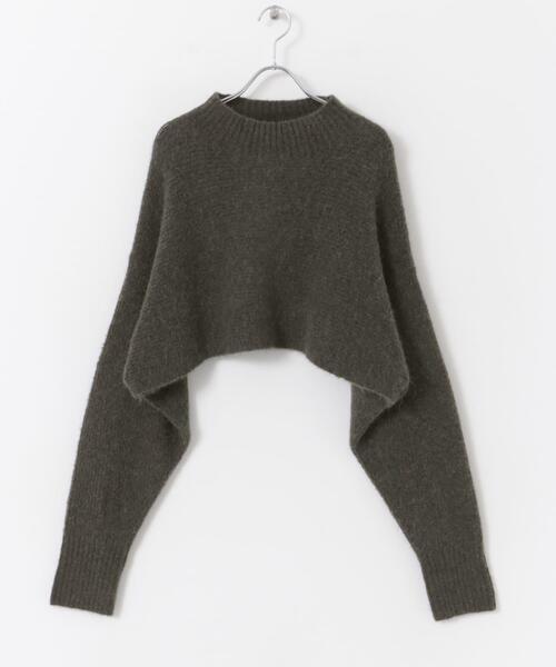 FORK&SPOON（フォークアンドスプーン）の「FORK&SPOON　アルパカ混クロップドニット（ニット/セーター・レディース・グレー/ダークブラウン・1）」の9枚目の写真