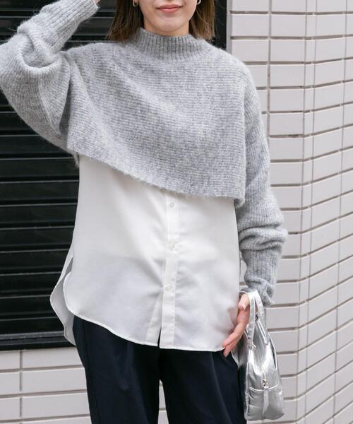 FORK&SPOON（フォークアンドスプーン）の「FORK&SPOON　アルパカ混クロップドニット（ニット/セーター・レディース・グレー/ダークブラウン・1）」の17枚目の写真