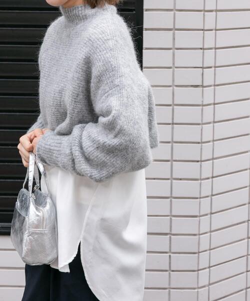 FORK&SPOON（フォークアンドスプーン）の「FORK&SPOON　アルパカ混クロップドニット（ニット/セーター・レディース・グレー/ダークブラウン・1）」の18枚目の写真