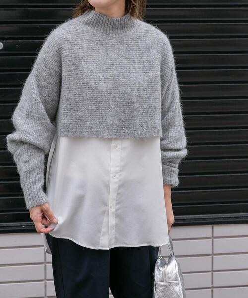 FORK&SPOON（フォークアンドスプーン）の「FORK&SPOON　アルパカ混クロップドニット（ニット/セーター・レディース・グレー/ダークブラウン・1）」の21枚目の写真