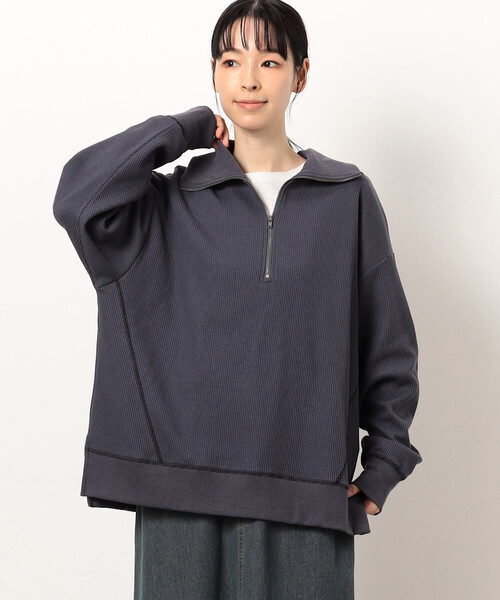 ONIGIRI（オニギリ）の「ワッフル　ハーフジップ　プルオーバー（Tシャツ/カットソー・レディース・アイボリー/チャコール/マスタード・FREE）」の3枚目の写真