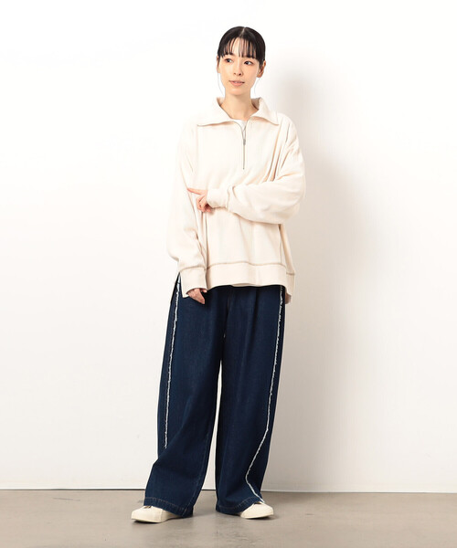 ONIGIRI（オニギリ）の「ワッフル　ハーフジップ　プルオーバー（Tシャツ/カットソー・レディース・アイボリー/チャコール/マスタード・FREE）」の19枚目の写真