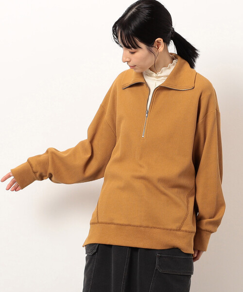 ONIGIRI（オニギリ）の「ワッフル　ハーフジップ　プルオーバー（Tシャツ/カットソー・レディース・アイボリー/チャコール/マスタード・FREE）」の17枚目の写真