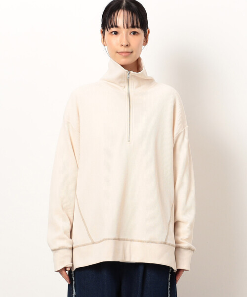 ONIGIRI（オニギリ）の「ワッフル　ハーフジップ　プルオーバー（Tシャツ/カットソー・レディース・アイボリー/チャコール/マスタード・FREE）」の18枚目の写真