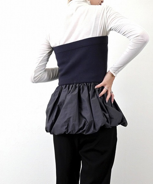 STYLEBLOCK（スタイルブロック）の「ニット×布帛バルーンベアトップ（ニット/セーター・レディース・チャコールグレー/アイボリー/ブラック・M）」の6枚目の写真