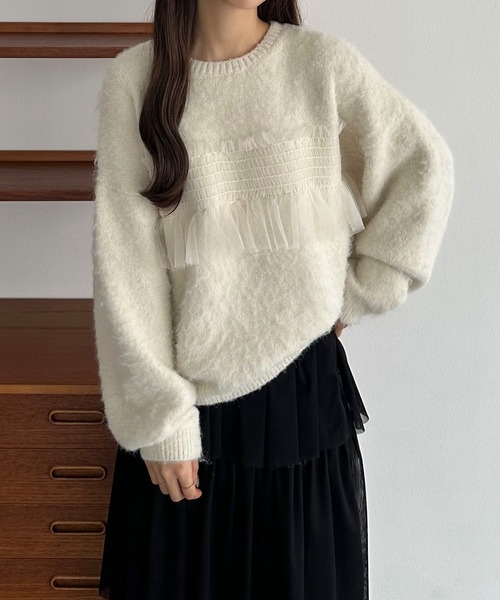 callautia（カラウティア）の「チュールシャギーニット（ニット/セーター・レディース・グレー/アイボリー/ブラック・LARGE/MEDIUM）」の4枚目の写真
