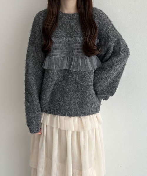 callautia（カラウティア）の「チュールシャギーニット（ニット/セーター・レディース・グレー/アイボリー/ブラック・LARGE/MEDIUM）」の12枚目の写真