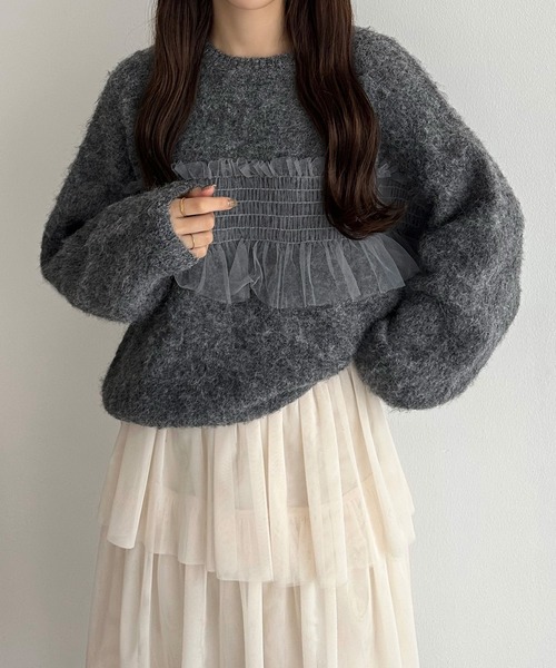 callautia（カラウティア）の「チュールシャギーニット（ニット/セーター・レディース・グレー/アイボリー/ブラック・LARGE/MEDIUM）」の13枚目の写真