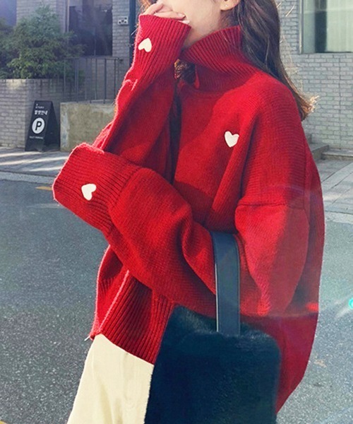 Miniministore(ミニミニストア)の「ニットセーター ハイネック ハート柄(ニット/セーター・レディース・ブラック/レッド/ホワイト・FREE)」の4枚目の写真