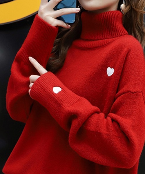 Miniministore(ミニミニストア)の「ニットセーター ハイネック ハート柄(ニット/セーター・レディース・ブラック/レッド/ホワイト・FREE)」の7枚目の写真