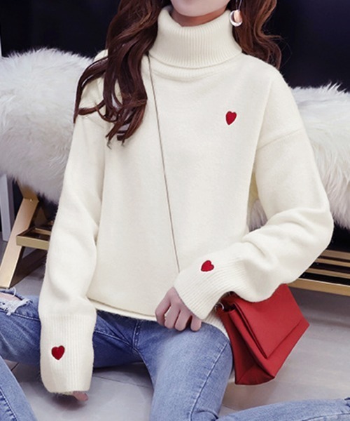 Miniministore(ミニミニストア)の「ニットセーター ハイネック ハート柄(ニット/セーター・レディース・ブラック/レッド/ホワイト・FREE)」の9枚目の写真