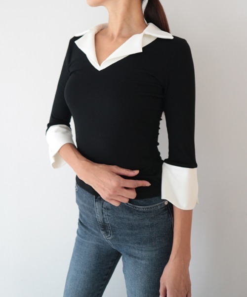 シャツレイヤードデザインカットトップス（Tシャツ/カットソー）｜AMBIENT（アンビエント）