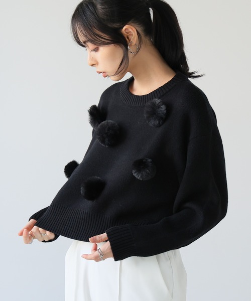 ファーポンポン付きニットトップス（ニット/セーター）｜itto