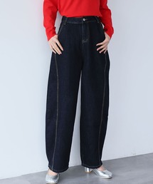 ステッチラインハイウエストワイドデニムパンツ