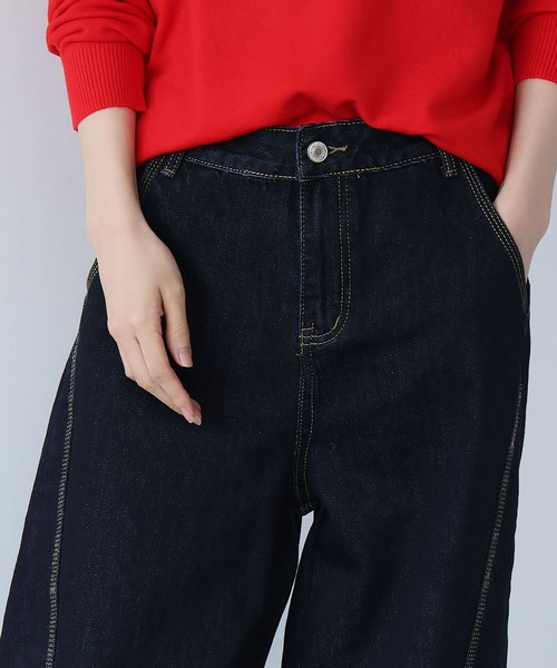 LOWO(ロワ)の「ステッチラインハイウエストワイドデニムパンツ(デニムパンツ・レディース・インディゴブルー・L/M/S)」の7枚目の写真