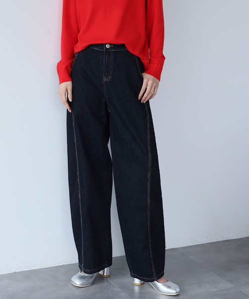 LOWO(ロワ)の「ステッチラインハイウエストワイドデニムパンツ(デニムパンツ・レディース・インディゴブルー・L/M/S)」の8枚目の写真