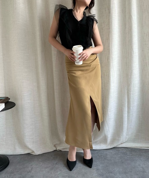 Jasmine Grandiflorum(ジャスミングランディフローラム)の「【Jasmine】フロントスリットマーメイドロングスカート(スカート・レディース・ブラック/ベージュ・MEDIUM/SMALL)」の20枚目の写真