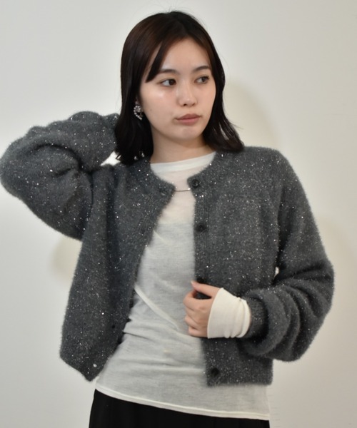 カーディガン 「kiehtova」GLITTER SHAGGY KNIT/グリッター シャギー カーデガン レディース kiehtova】GLITTER SHAGGY KNIT/グリッター シャギー カーデガン