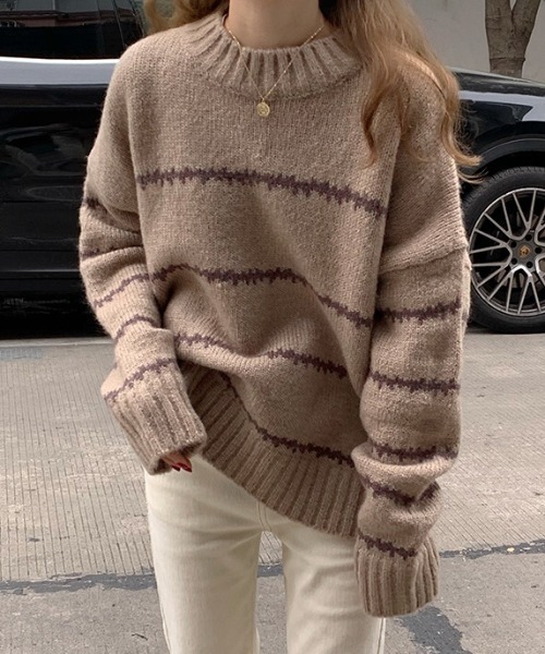 paravion(パラビオン)の「ボーダーニットプルオーバー(ニット/セーター・レディース・ベージュ/ブラック/ホワイト・FREE)」の3枚目の写真