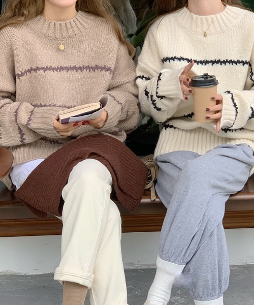 paravion(パラビオン)の「ボーダーニットプルオーバー(ニット/セーター・レディース・ベージュ/ブラック/ホワイト・FREE)」の8枚目の写真