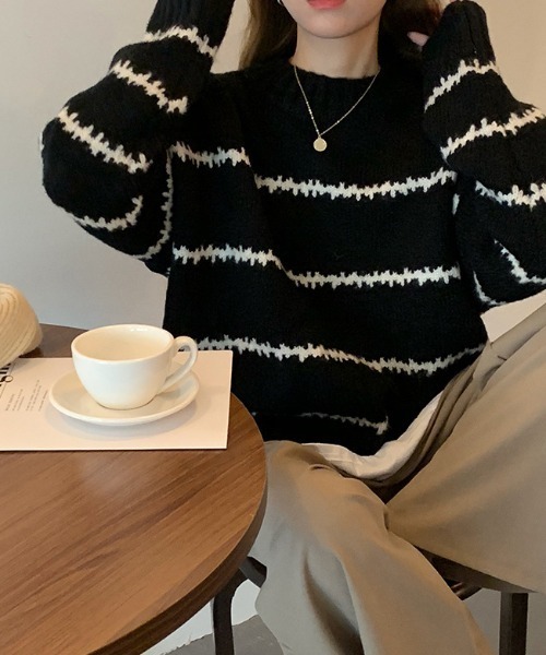 paravion(パラビオン)の「ボーダーニットプルオーバー(ニット/セーター・レディース・ベージュ/ブラック/ホワイト・FREE)」の9枚目の写真