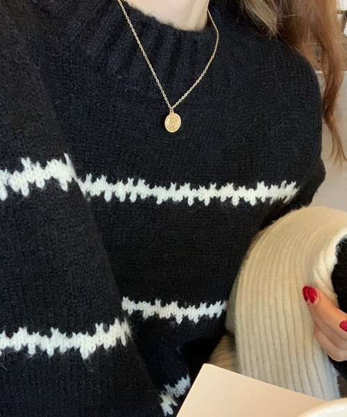 paravion(パラビオン)の「ボーダーニットプルオーバー(ニット/セーター・レディース・ベージュ/ブラック/ホワイト・FREE)」の10枚目の写真