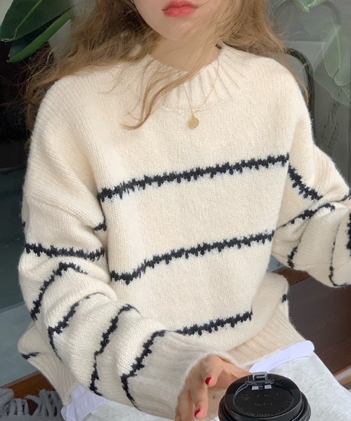 paravion(パラビオン)の「ボーダーニットプルオーバー(ニット/セーター・レディース・ベージュ/ブラック/ホワイト・FREE)」の12枚目の写真